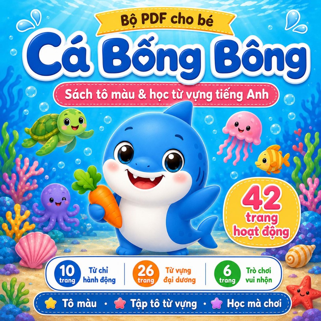 Cá Bống Bông - Sách tô màu & học từ vựng tiếng Anh