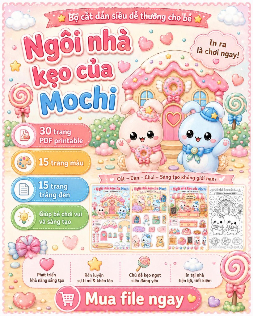 Ngôi nhà kẹo của Mochi - Bộ cắt dán PDF