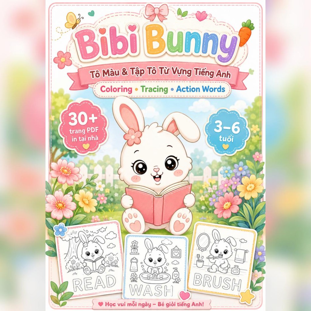 Thỏ Bibi Bunny - Tô màu & tập từ vựng tiếng Anh